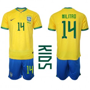 Brazílie Eder Militao #14 Dětské Domácí dres komplet MS 2022 Krátký Rukáv (+ trenýrky)